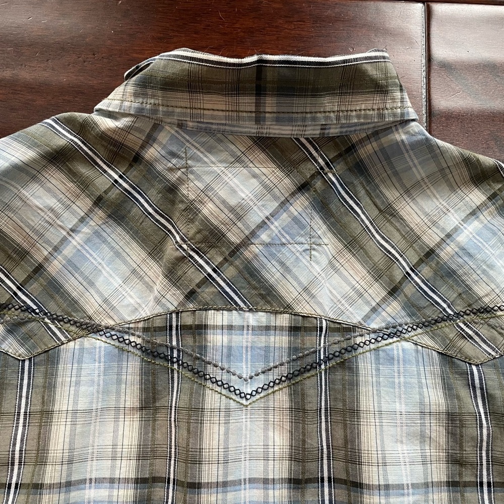 DKNY Size Large Western Style Pearl Snaps Short Sleeve Patterned Shirt - Picture 8 of 8